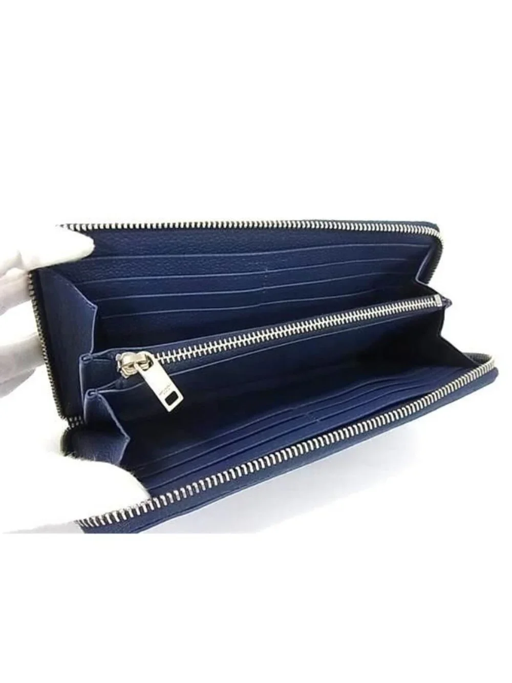 Saint Laurent Leather Zip Around Wallet Bill Purse Coin Blue - Picture 3 of 5